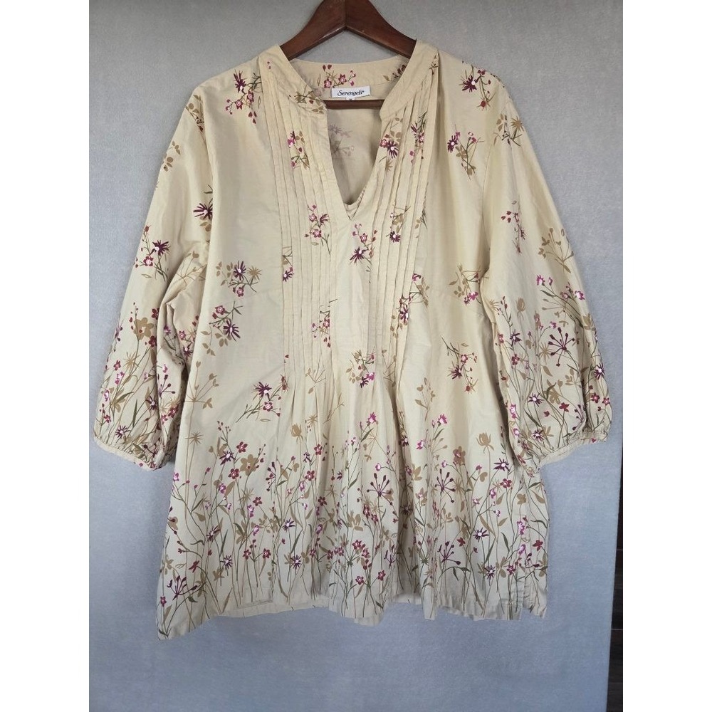 Cotton Wildflower Tunic Blouse 3X Cottagecore Prairie Boho Pintuck Serengeti